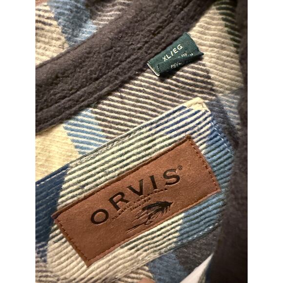 Orvis Heavy Flannel Shirt Men’s XL Green/Blue Plaid Shacket Long Sleeve ButtonUp - Picture 3 of 6